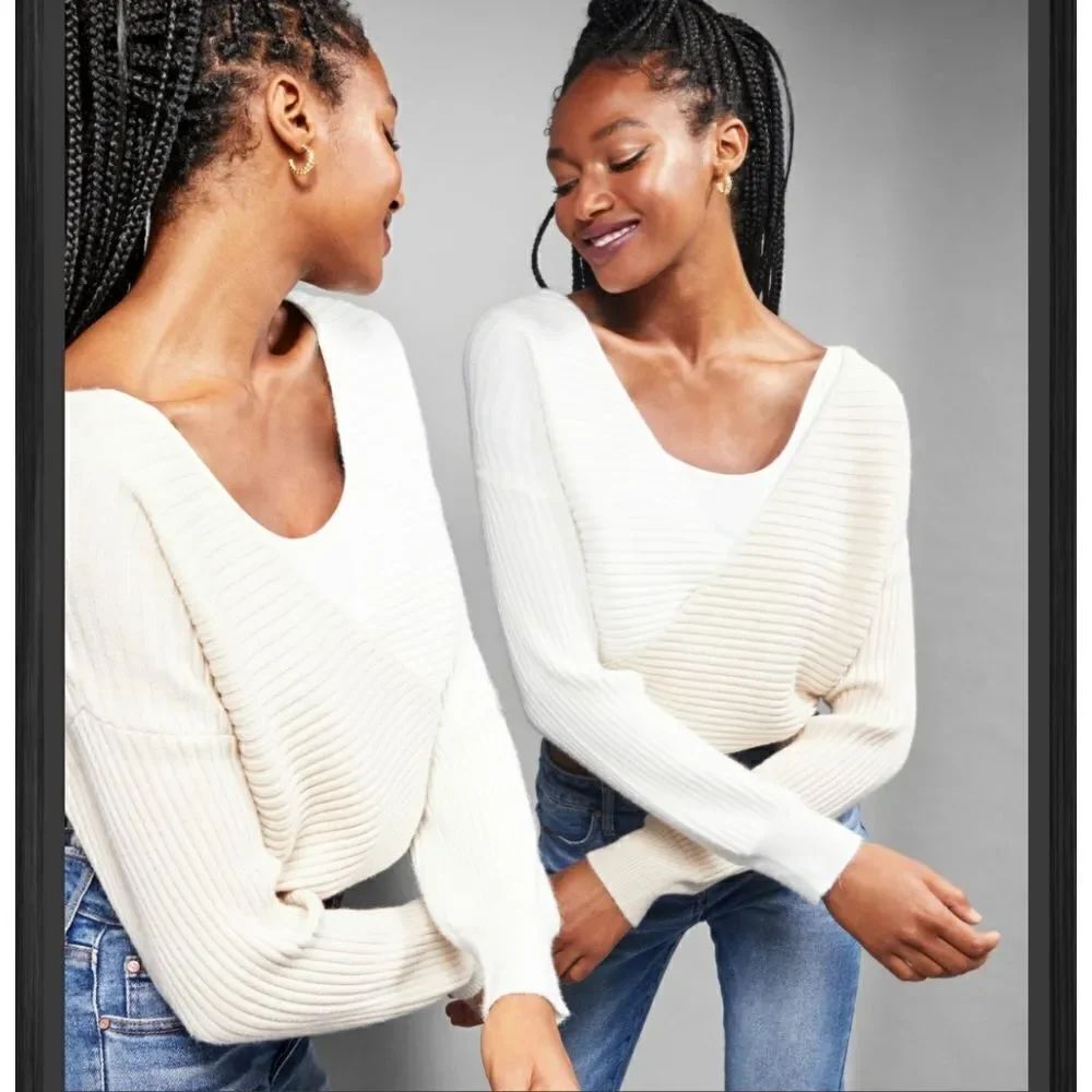 Jeannie Mai x INC Liu Ribbed Cross-Front Sweater sz Lg